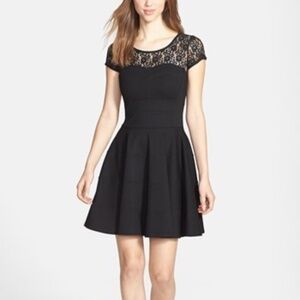 Felicity & Coco Lace Yoke Black Ponte Fit & Flare Dress